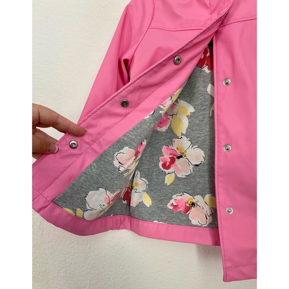 SOLD     Baby Gap • Pink Floral Jersey Lined Hooded Rain Coat - Picture 10 of 16
